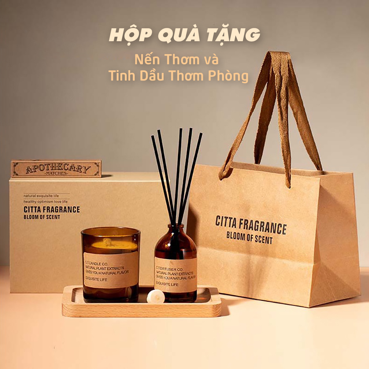Hộp Quà Citta - Nến Thơm và Tinh Dầu Thơm Phòng, quà tặng 8/3 Sinh Nhật Tốt Nghiệp Khai Trương, phong cách Retro