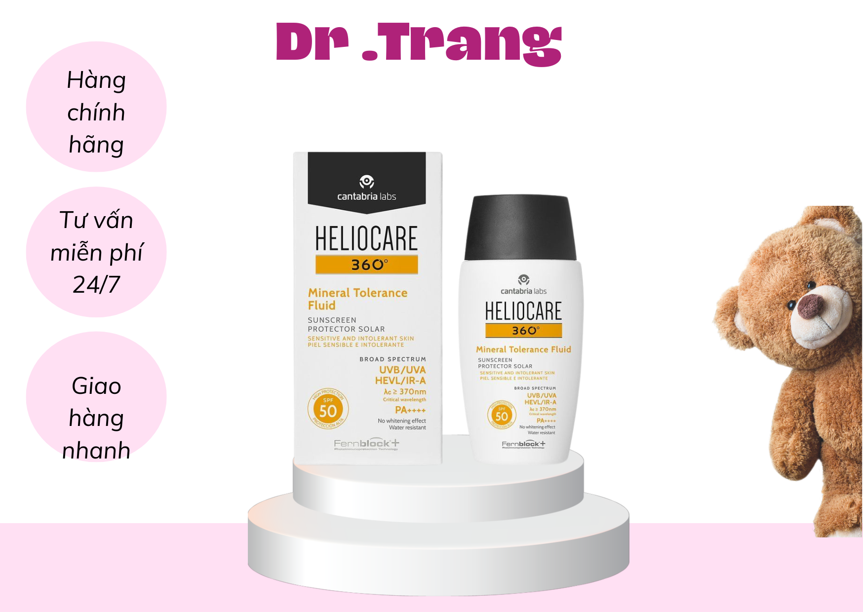 Kem chống nắng Heliocare 360 (50ml) Mineral Tolerance Fluid SPF 50 PA++++ (chai)