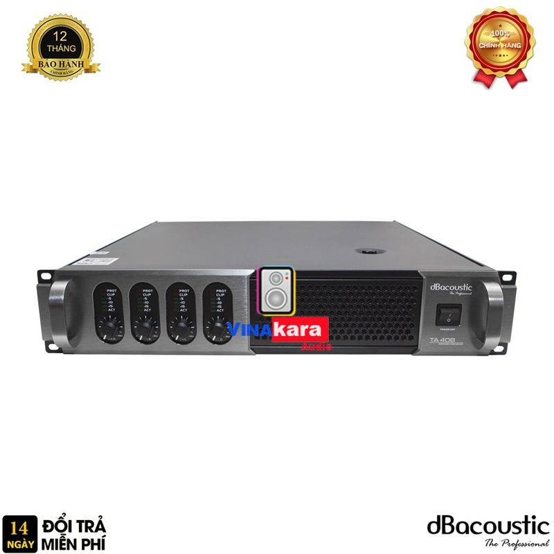 Đẩy dBacoustic TA408 - 4 Kênh 800W/1 kênh công suất lớn đánh được 4 đôi loa 40 âm thanh lực + tặng 2 dây canon cao cấp