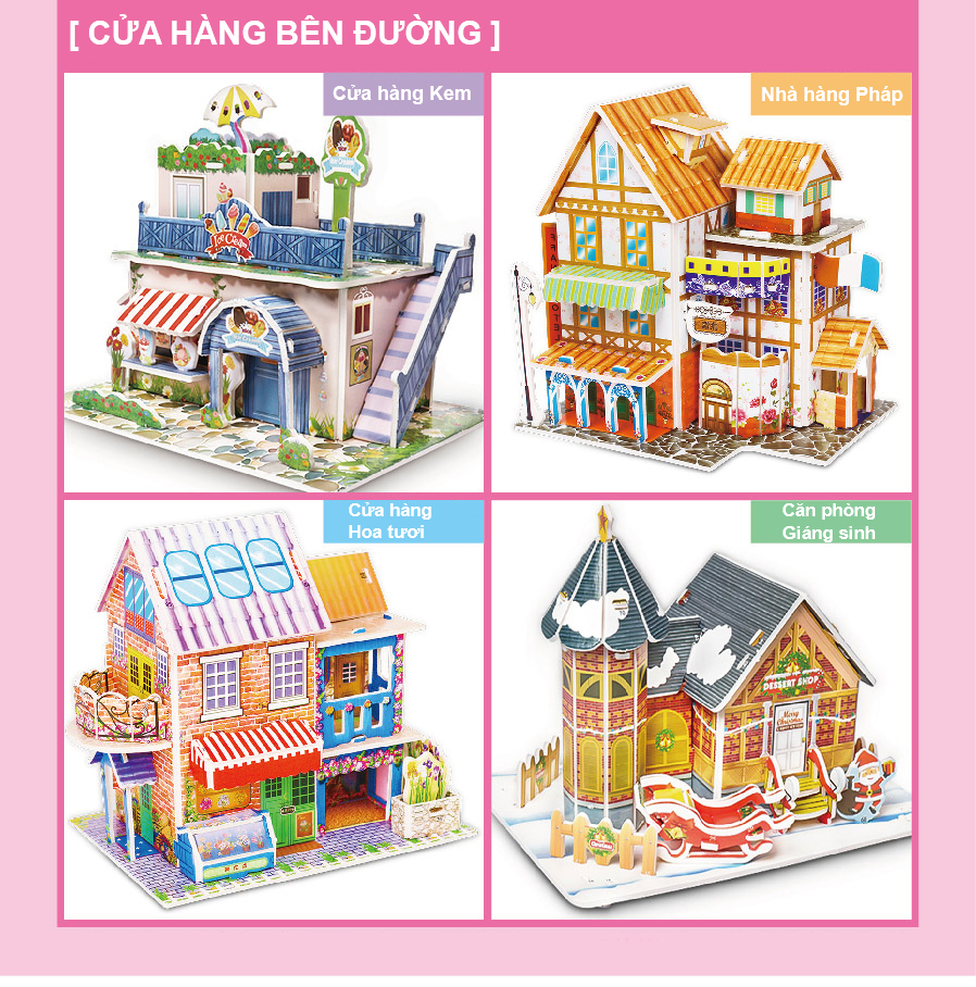 Bộ 4 Mô Hình Lắp Ghép Căn Nhà Lập Thể 3D Cho Bé