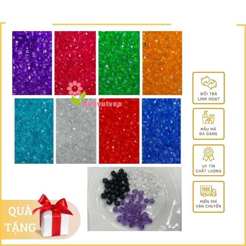100g chuỗi hạt pha lê nhựa 6-8-10 đủ màu - hoavuivee