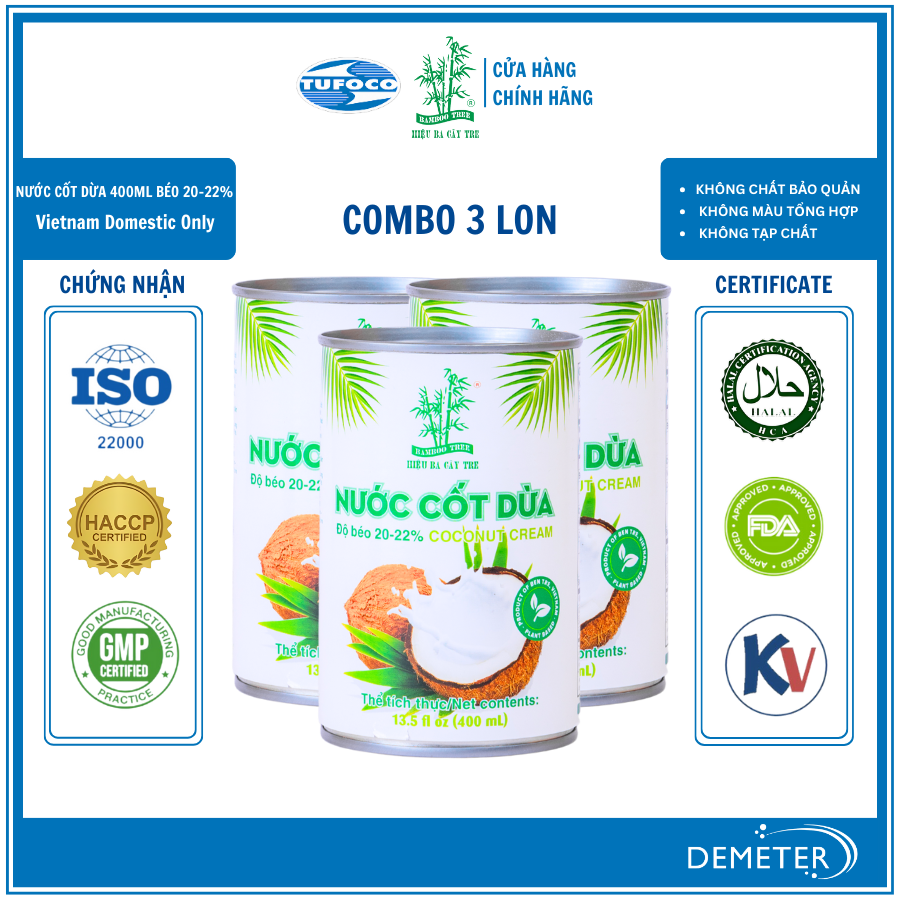Combo 3 Nước Cốt Dừa Ba Cây Tre Cream Béo 20-22% 400Ml X3