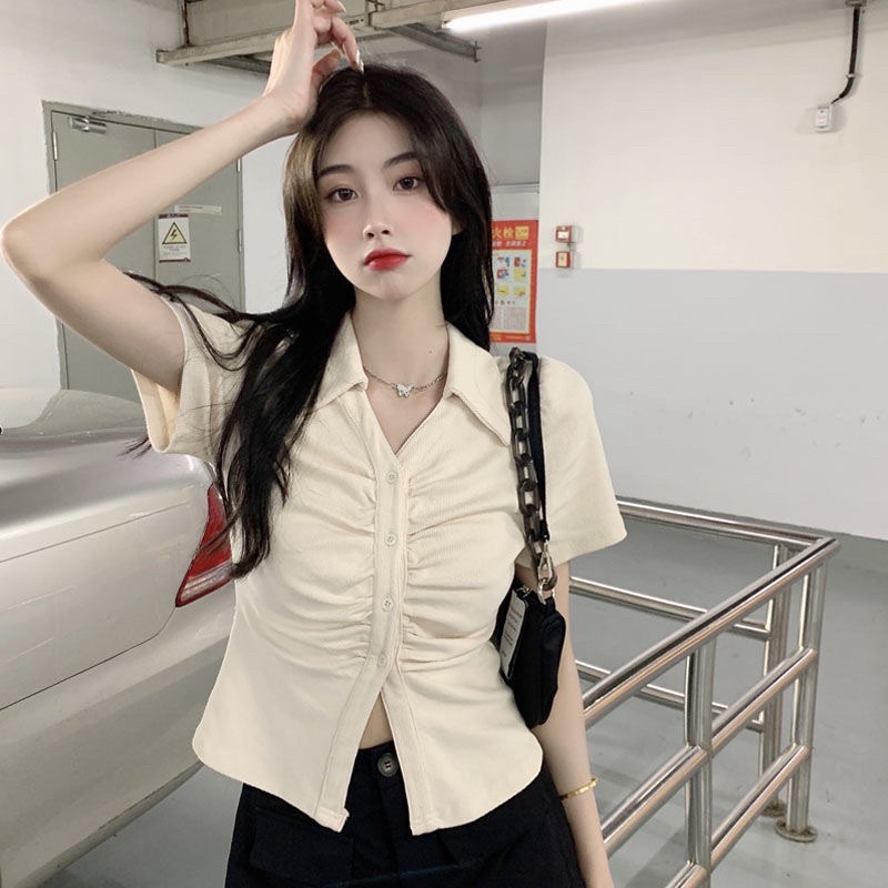 Áo polo sơ mi cách điệu, áo sơ mi crotop xẻ dưới