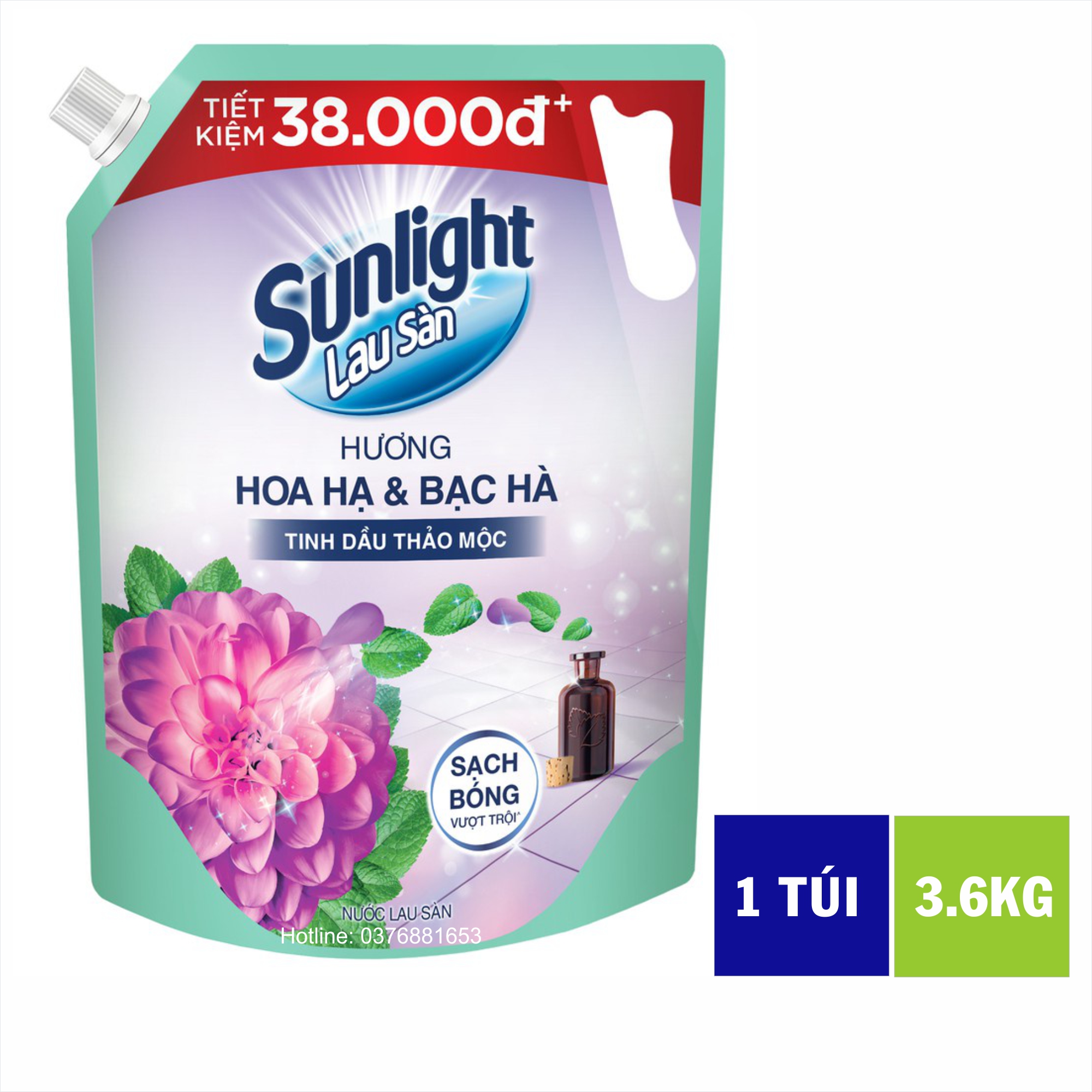 Nước lau sàn Sunlight túi vòi 3.6kg hương hoa Hạ Bạc Hà