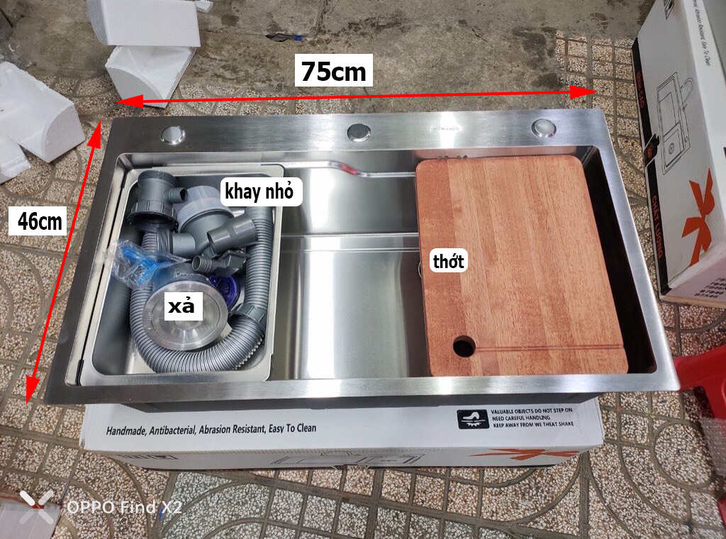 Chậu dày 3ly chậu rửa chén bát cao cấp 100% inox 304 mờ n18 7546 và khay và bộ xả chậu bồn rửa chén inox chậu rửa chén 1 hố