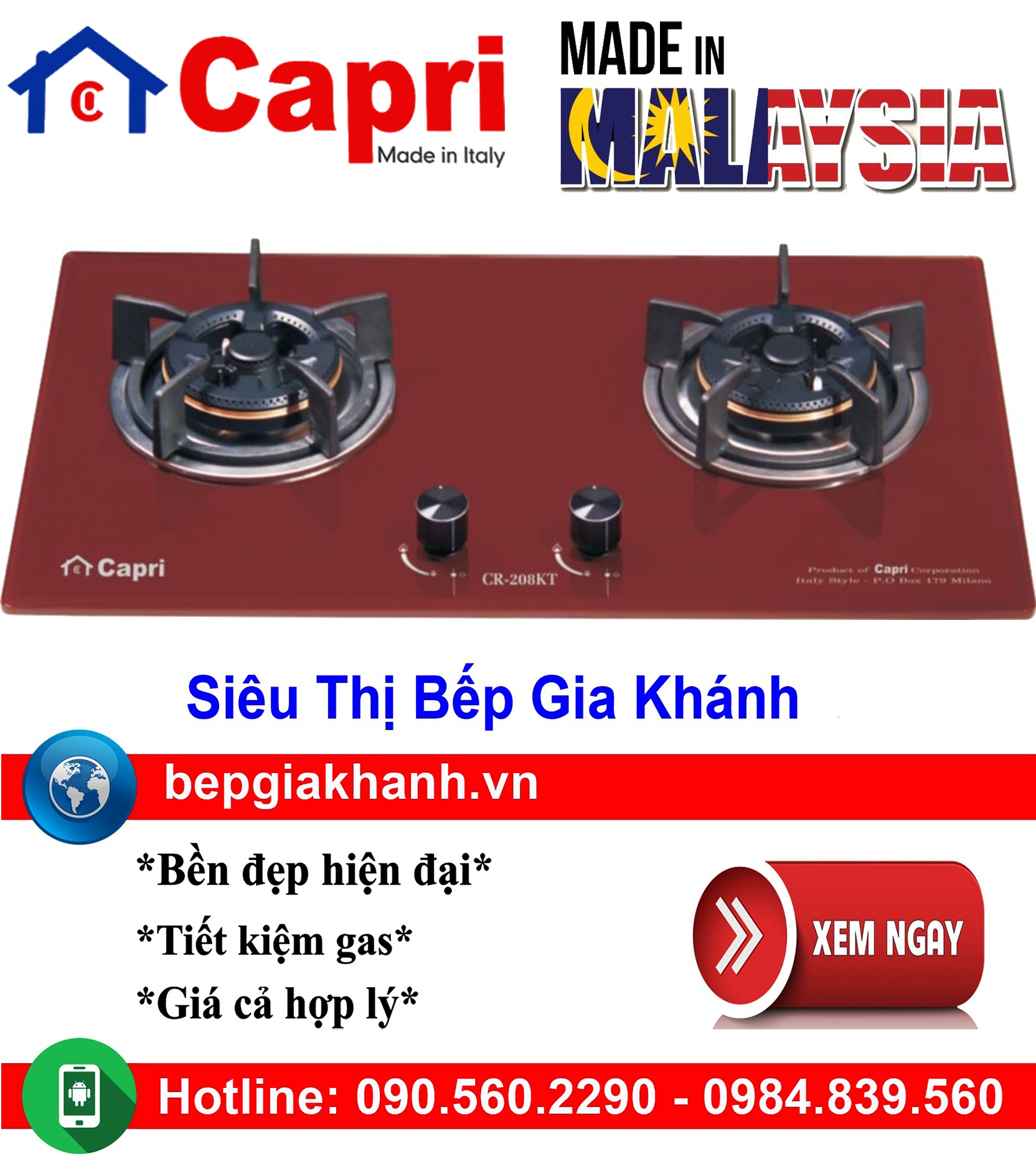 [HCM]Bếp gas âm Capri CR 208KT RED nhập khẩu Malaysia, bếp gas, bếp gas đôi, bếp gas đơn, bếp gas âm, bếp ga, bếp ga đôi, bếp ga đơn, bếp ga âm, bep ga, bep gas
