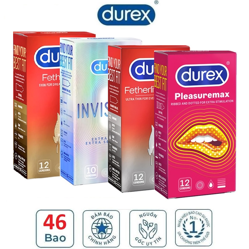 [HCM]Combo 4 hộp Bao Cao Su Durex Invisible Extra Lubricated 10s - Fetherlite 12s - Fetherlite Ultima 12s  - Pleasuremax 12s - gân gai  siêu mỏng đến bất ngờ