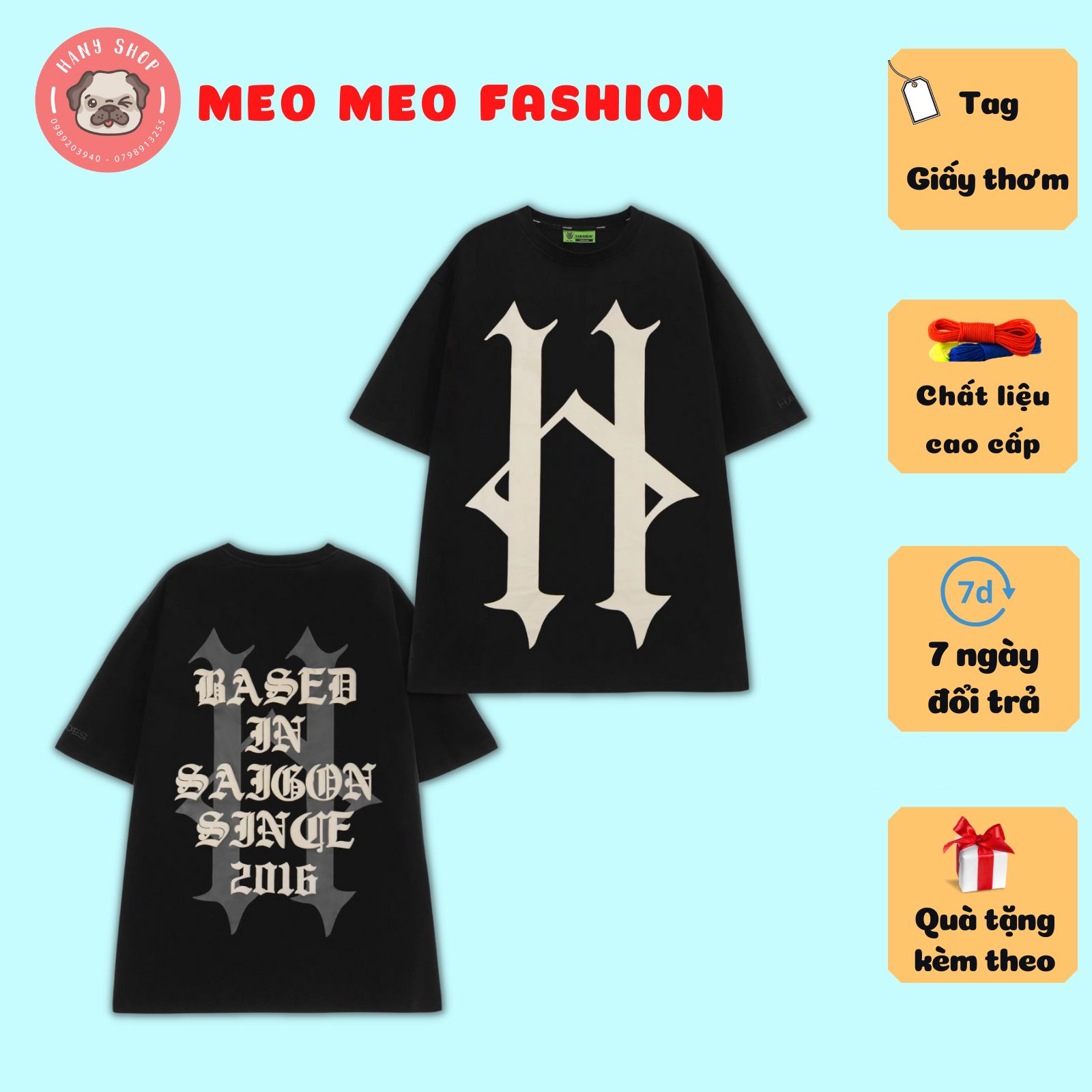 Áo thun Hades Alternative Tee màu đen unisex nam nữ form rộng tay lỡ vải cotton dày mịn full tag Meo Meo Fashion AL222