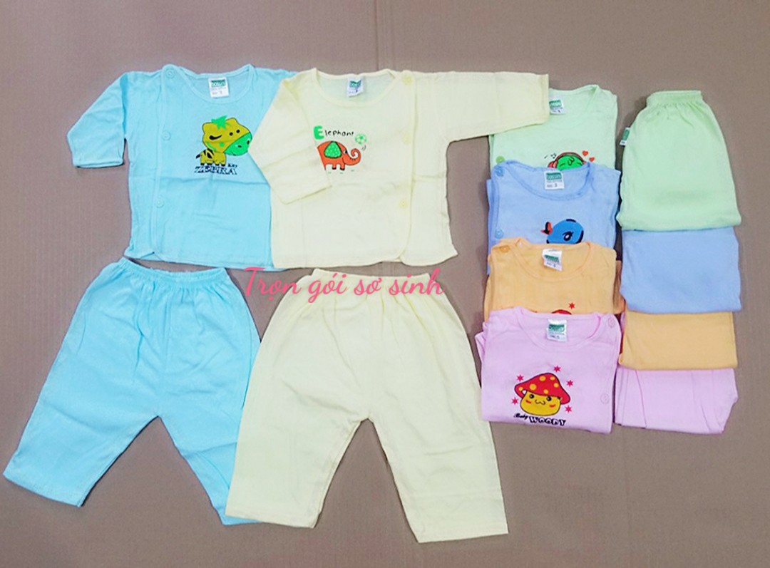 Bộ đồ dài tay màu cho bé sơ sinh chất cotton