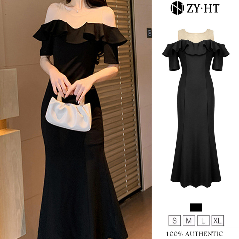 ZYHT eravogue S-XL Đầm đen sang chảnh dự tiệc đầm body nữ ôm body sexy đầm hàn quốc đầm bó sát đầm đuôi cá 5131