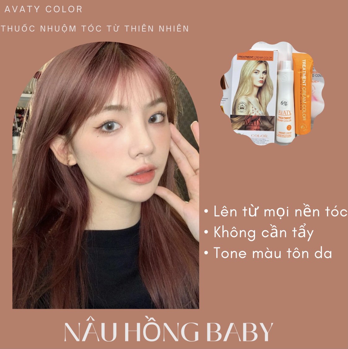 Thuốc Nhuộm Tóc Từ Thiên Nhiên AVATY Màu Nâu Hồng Baby ( Sale gốc)