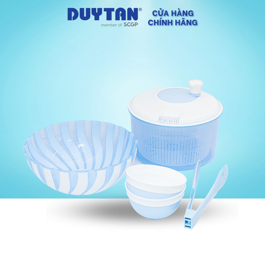 Bộ sản phẩm chế biến Salad, tích hợp bộ dụng cụ quay rau giúp ráo nước, nhựa PP an toàn cho sức khỏe, tiện lợi, nhựa Duy Tân, Matsu
