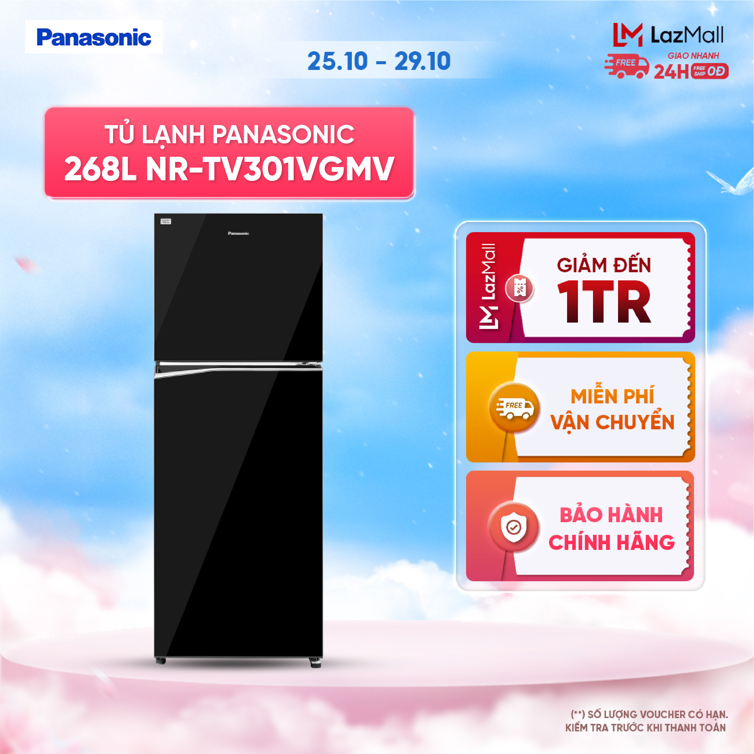 [Trả góp 0%] Tủ lạnh Panasonic Inverter 268 lít NR-TV301VGMV - Diệt khuẩn 99.99% - Ướp lạnh nhanh - 