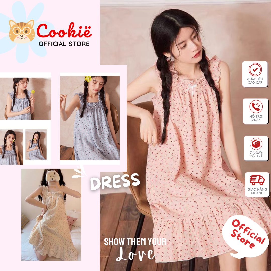 Đầm nơ ngủ sexy nữ, bộ đầm ngủ nữ, bộ ngủ 2 dây nơ xinh, xốp hàn cotton hàn quốc dễ thương damno2302