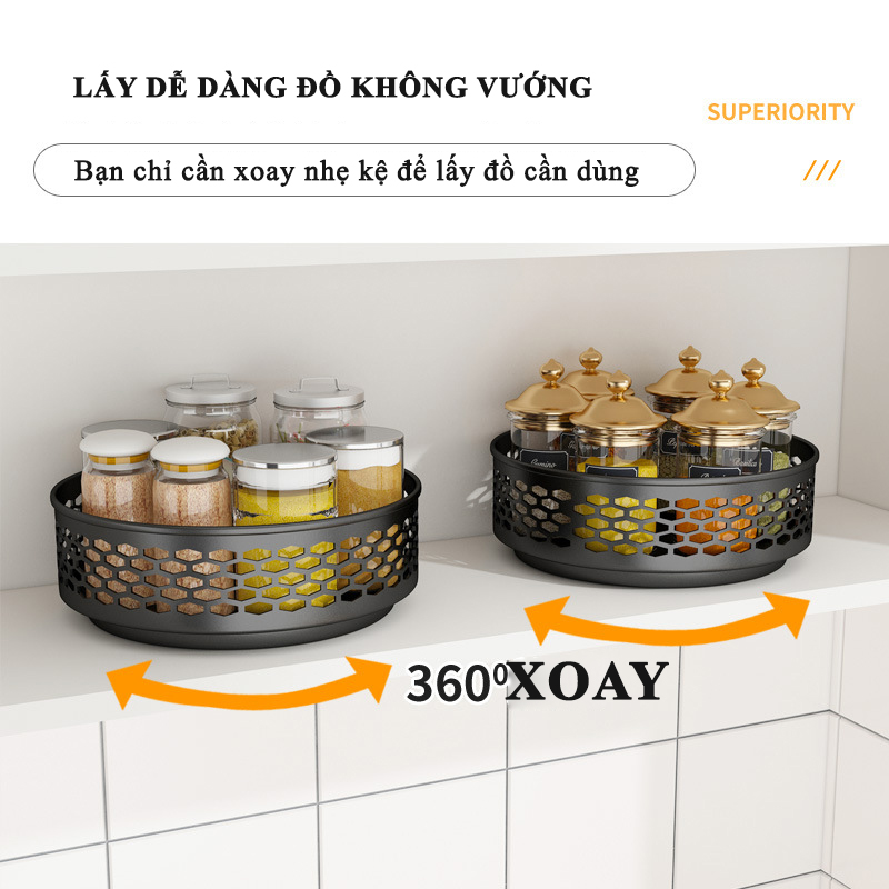 Kệ Gia Vị Xoay 1/2/3 Tầng VIFIBA Thép Carbon Chống Gỉ, Giá Xoay Gia Vị Nhà Bếp Sơn Tĩnh Điện Cao Cấp