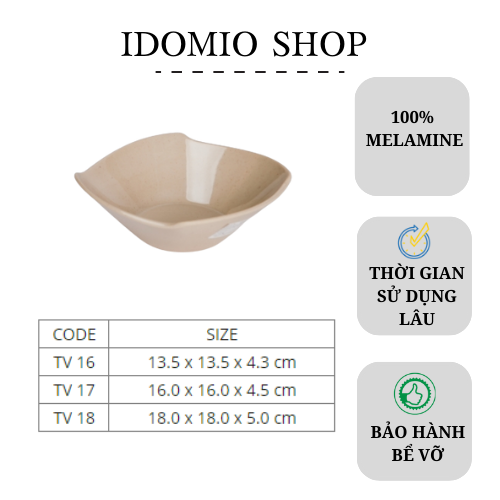 Tô Nhựa Vuông Melamine Màu Nâu/Đen