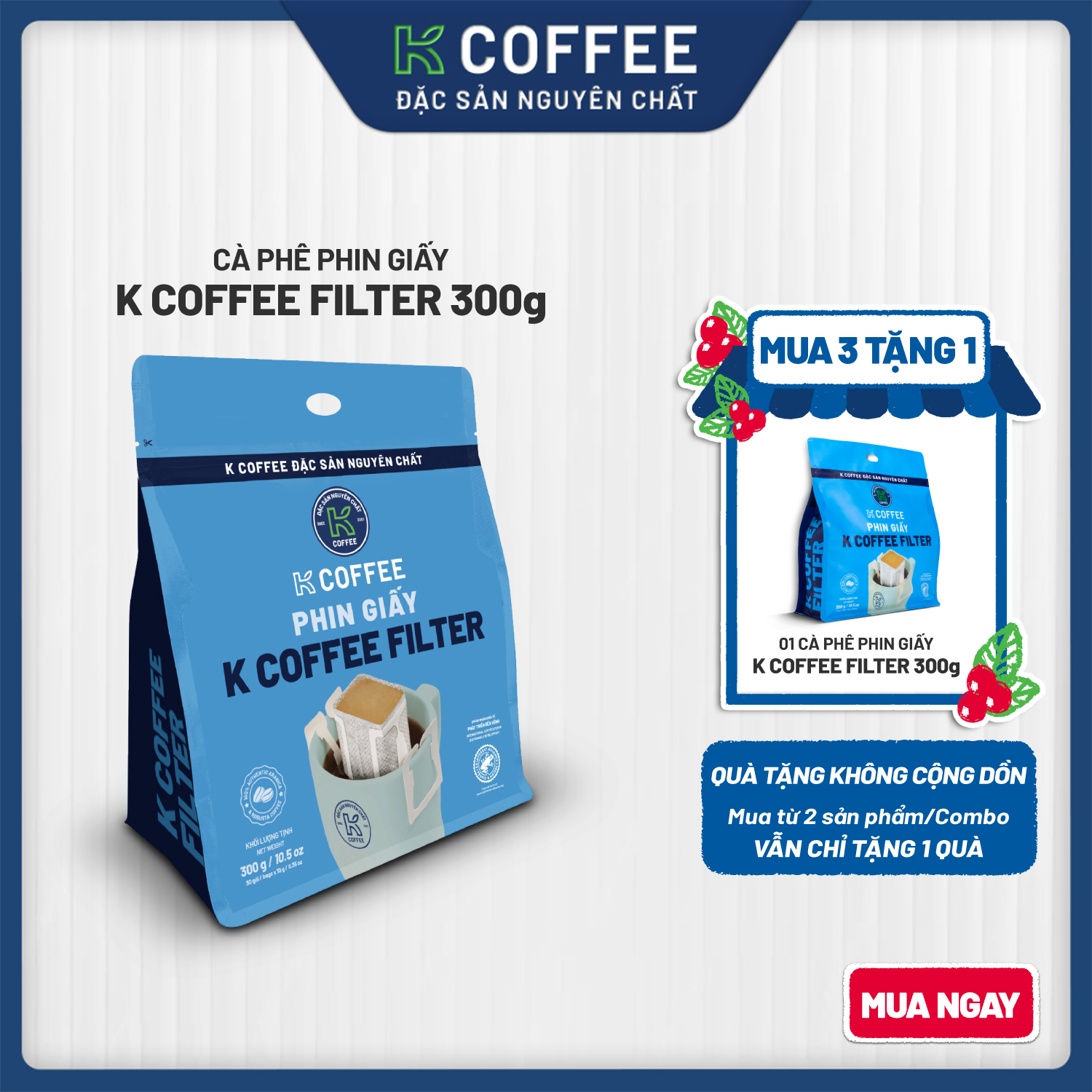 [Mua 3 tặng 1] Cà phê phin giấy K COFFEE PHÚC SINH Filter 300g (30 gói x 10g) vị đậm đà, chua nhẹ