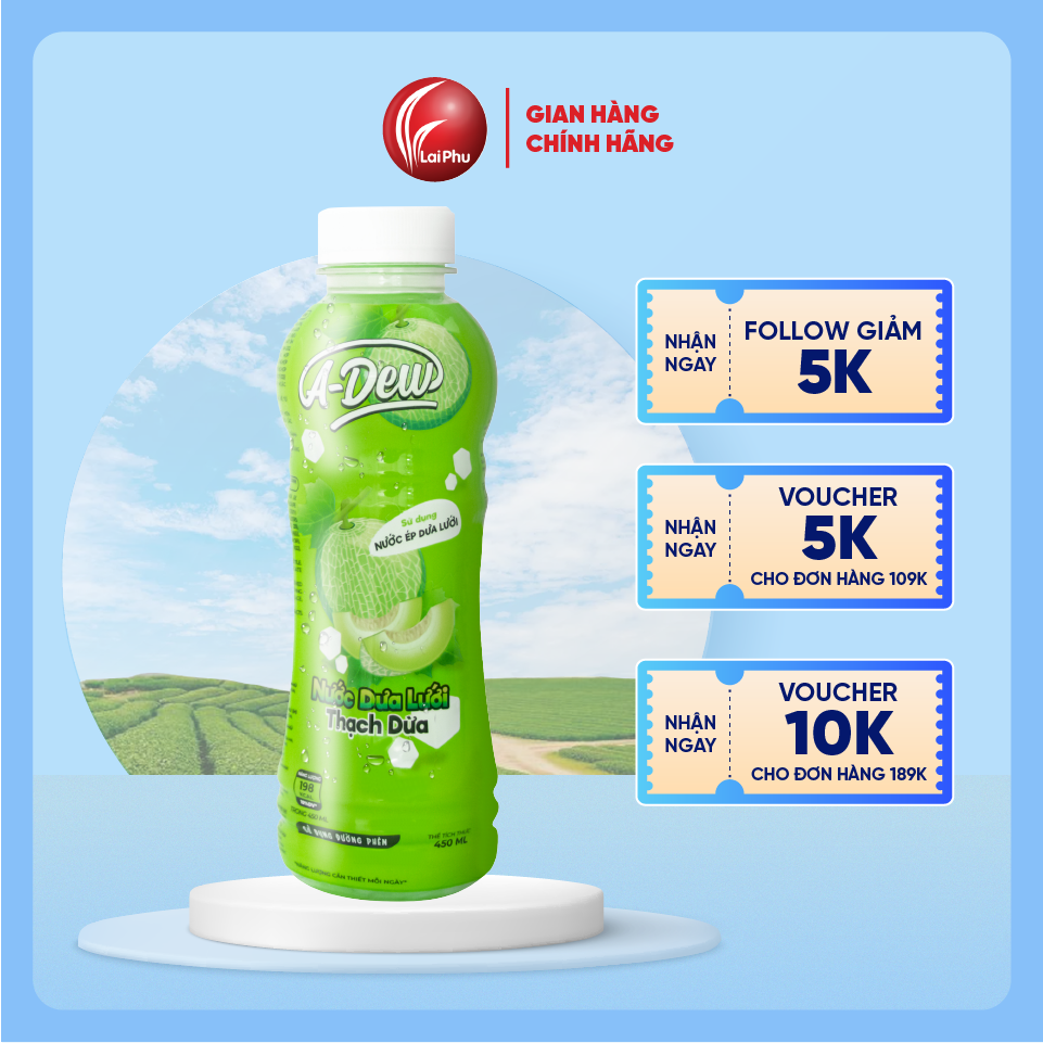 Nước dưa lưới thạch dừa a-dew 450ml - lốc 6 chai
