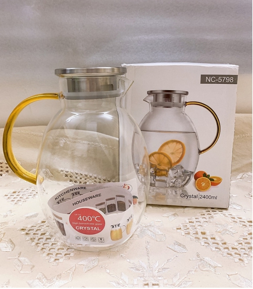 Bình thủy tinh chịu nhiệt 400 độ c tay vàng 2,4l