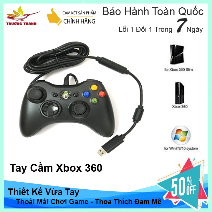 Tay cầm Xbox 360 có dây full box - Tay cầm chơi game PC, Laptop cực tối ưu, chơi full skill FO4, PES