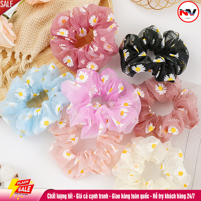 Dây buộc tóc scunchies vải hoa cúc hàn quốc cho nữ