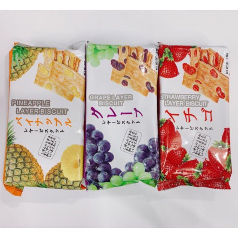Bánh quy nhật layer biscuit vị dâu, vị dứa, vị nho 140g