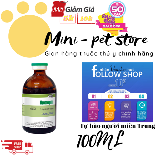 [100ML] UROTROPIN Dung dịch tiêm lợi tiểu, dùng lợi tiểu cho gia súc, gia cầm, CHÓ,MÈO, HEO, TRÂU, BÒ, DÊ, CỪU THÚ Y VIMEDIM