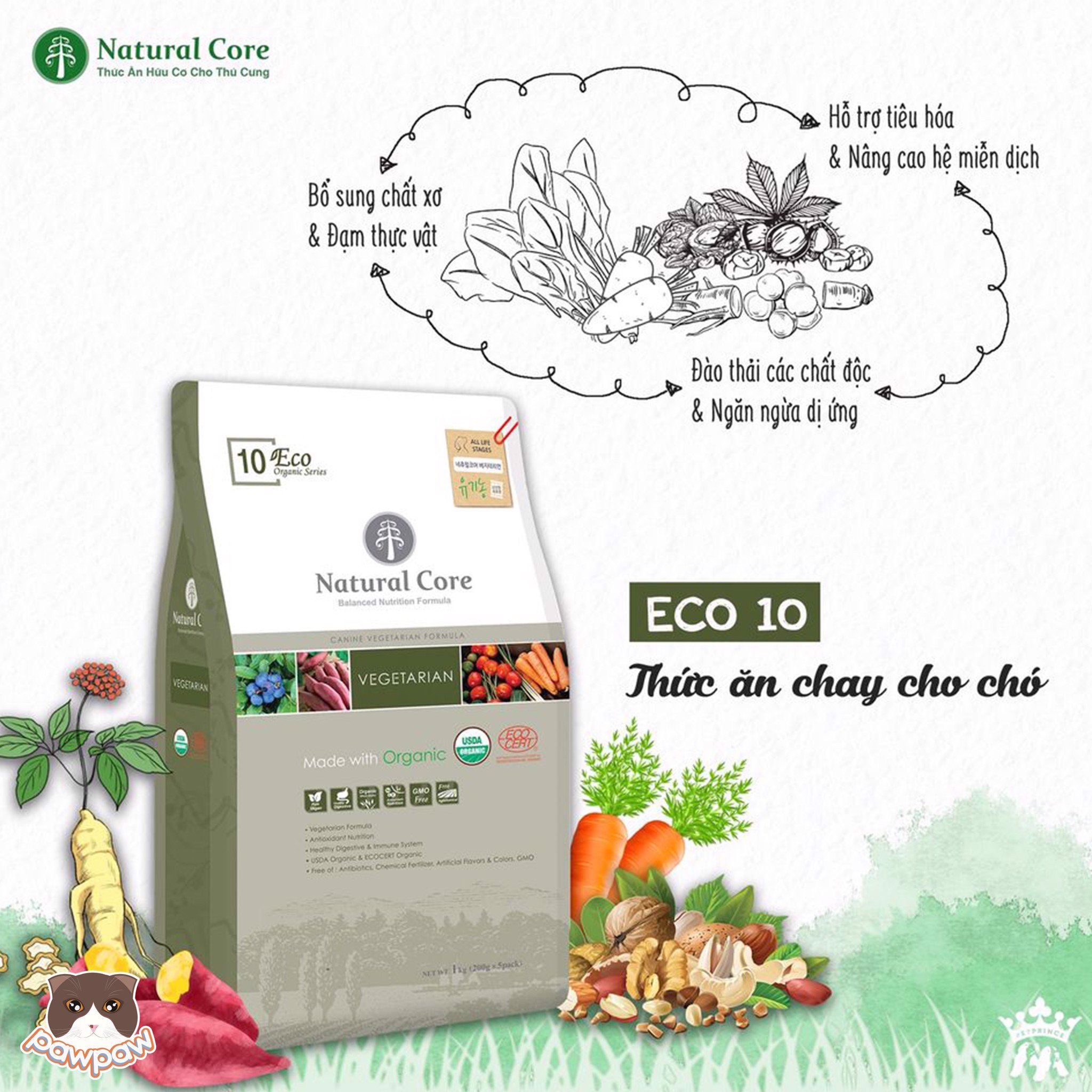 NaturalCore Thức ăn hạt thuần chay cho chó gói 1kg
