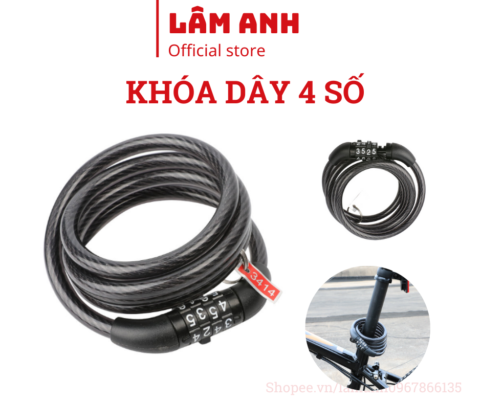 Khóa dây xe đạp chống trộm mật mã 4 số