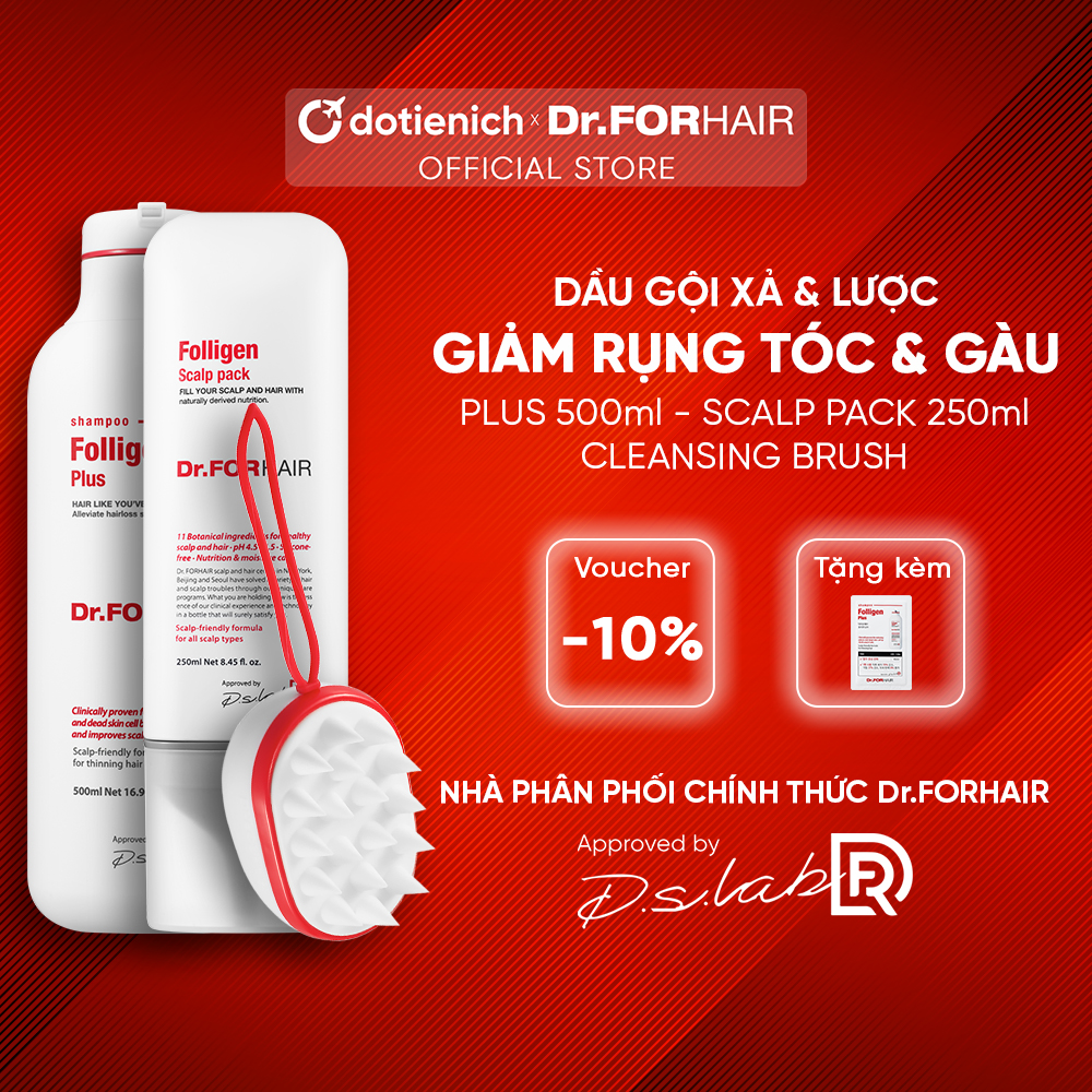 Bộ Dầu Gội Xả Dr.FORHAIR/Dr For Hair Giảm Rụng Tóc Kèm Lược Gội Đầu Làm Sạch Gàu