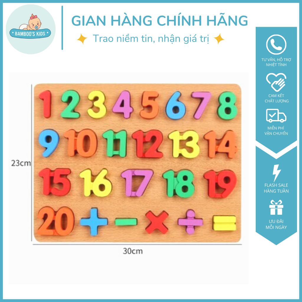 Bảng chữ số bằng gỗ - Bảng 20 số bằng gỗ cao cấp, an toàn cho bé - Bảng chữ số bằng gỗ, giúp bé nhận biết mặt số và các phép tính cơ bản - Bộ bảng số thông minh cho bé, Bang so, bang chu so bang go - Bamboo's Kids
