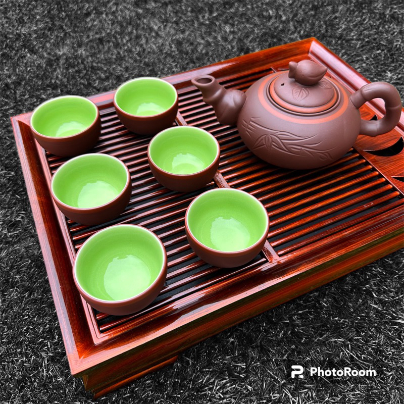 Bộ ấm chén Tử Sa Bát Tràng màu Nâu, bộ tách trà gốm sứ, chén lòng xanh cao cấp