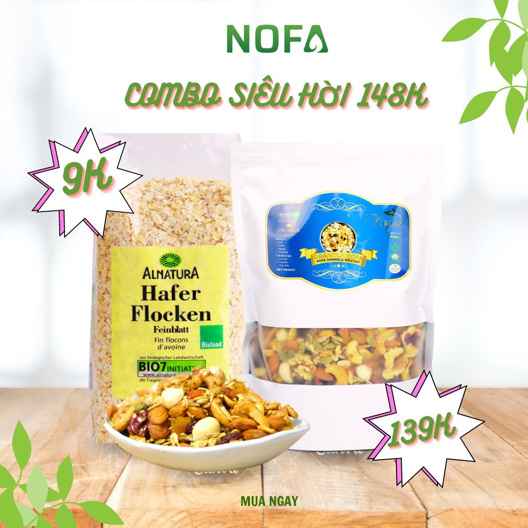 Combo 500G Granola ngũ cốc siêu hạt ít yến mạch và 500g ngũ cốc yến mạch đức nhập khẩu Nofa ăn kiêng giảm cân, giữ dáng, ăn sáng, bữa phụ tiện lợi.