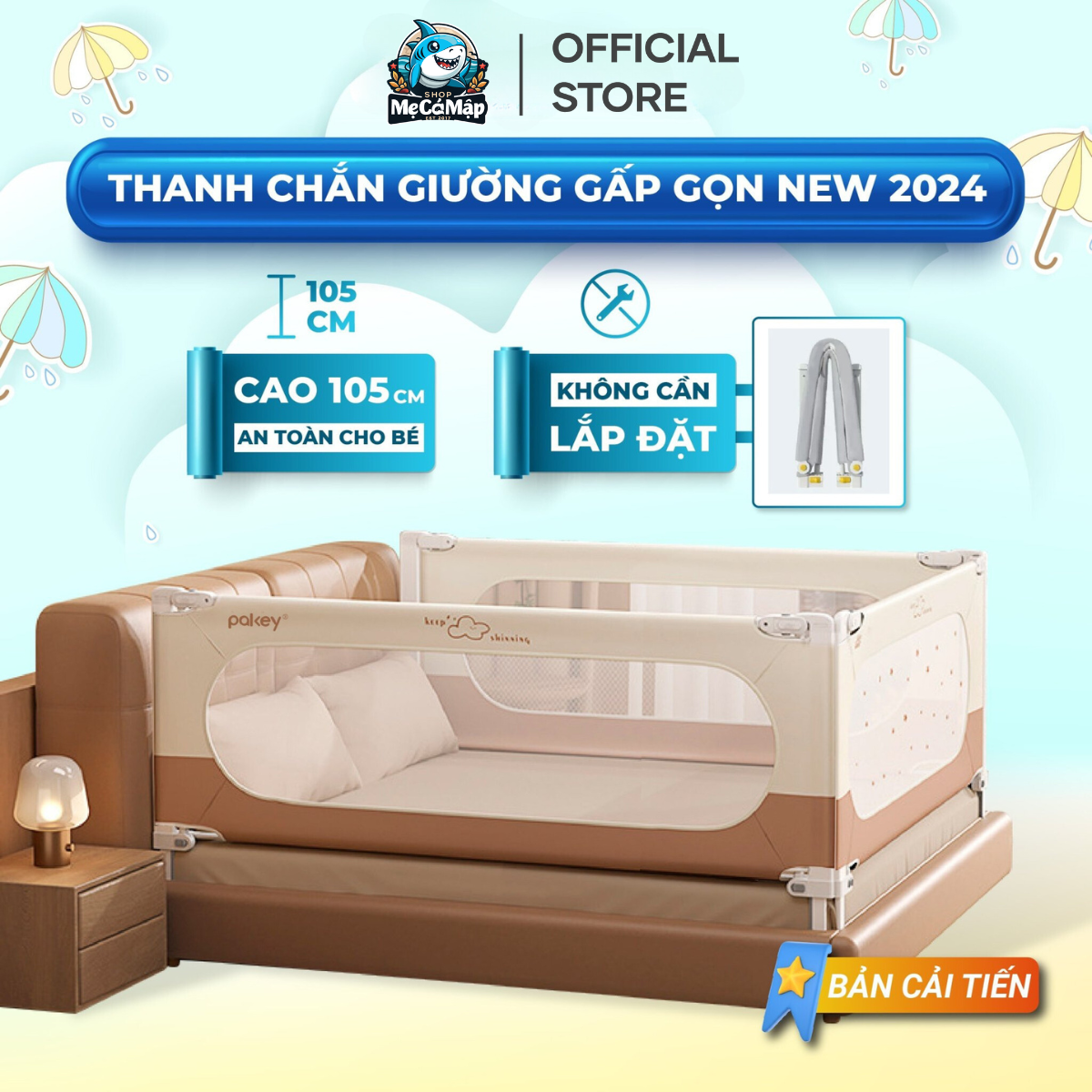 Thanh Chắn Giường Gấp Gọn Thông Minh Pakey, Không Cần Lắp Đặt, Cải Tiến Khóa Kép Cố Định