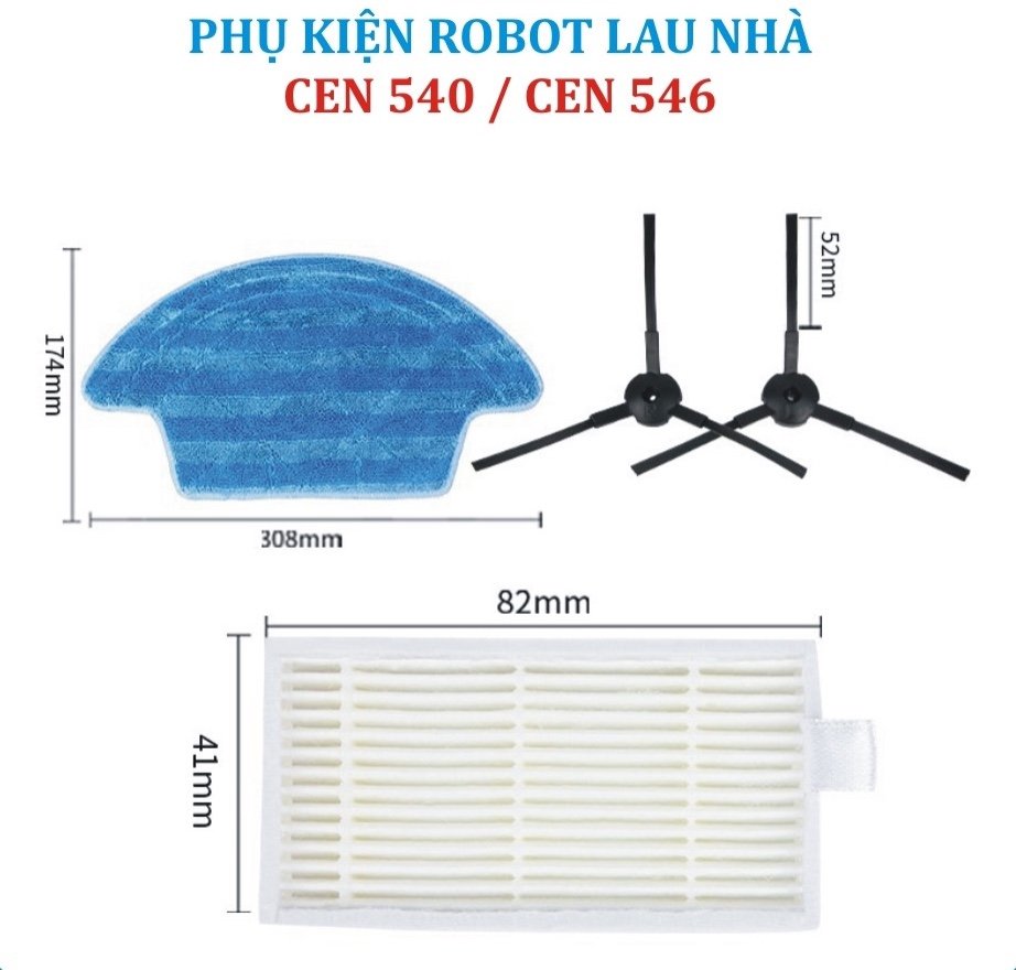 Bộ phụ kiện khăn, giẻ, chổi cạnh, lọc bụi, robot hút bụi ecovacs deebot cen 540/cen 546