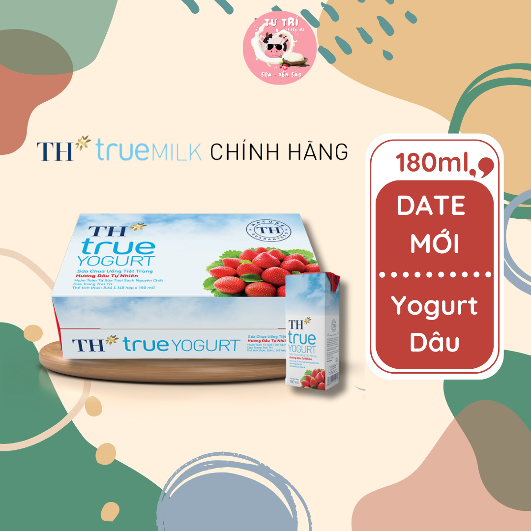 Sữa TH True Milk Yogurt hương Dâu 180ml dạng sữa chua uống thùng 48 hộp. Date luôn mới.