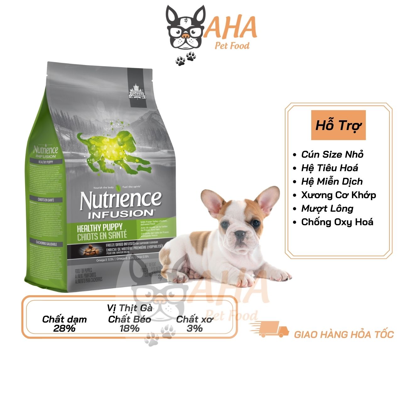 Thức Ăn Cho Chó Con - Nutrience - Thịt Gà Rau Củ & Trái Cây Tự Nhiên Hỗ Trợ Trí Não Phát Triển, Da Lông Bóng Mượt, Xương Sụn Cơ Khớp, Hệ Tiêu Hóa & Hệ Miễn Dịch, Giàu Chất Xơ Vitamin, Khoáng Chất - ahapetfood