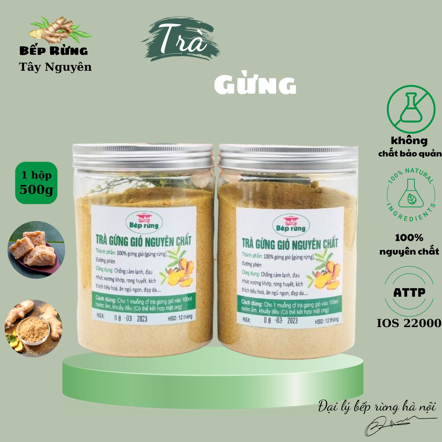 Combo 2 hũ500gram trà gừng gió đường phèn thiên nhiên tiệm trà thiên nhiên