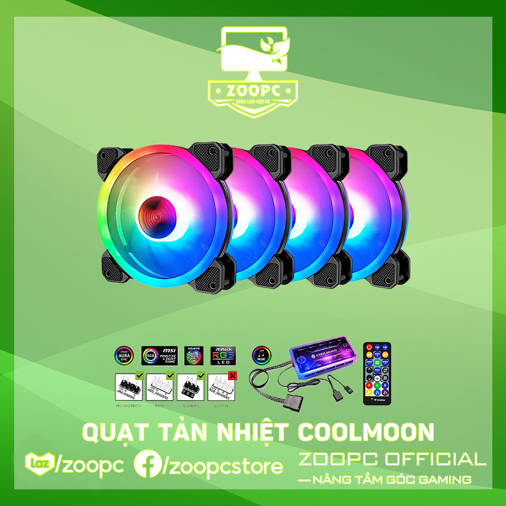 Quạt tản nhiệt - fan led argb coolmoon 12cm zoopc - bộ hub coolmoon + điều khiển - tặng kèm ốc vít - zoopc
