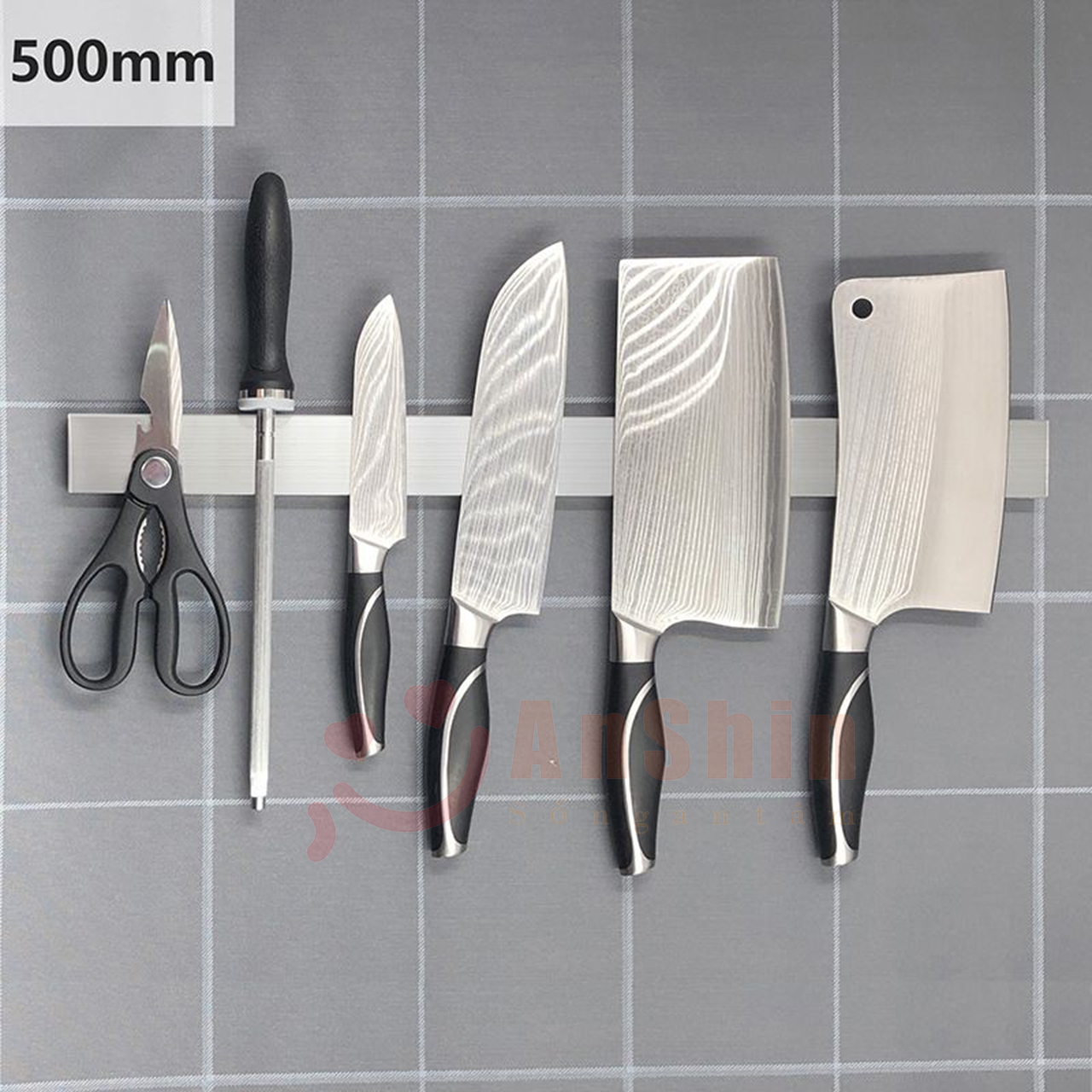 Kệ treo dao kéo - thanh nam châm dính dao bọc hộp inox 304 nguyên khối - chính hãng Anshin