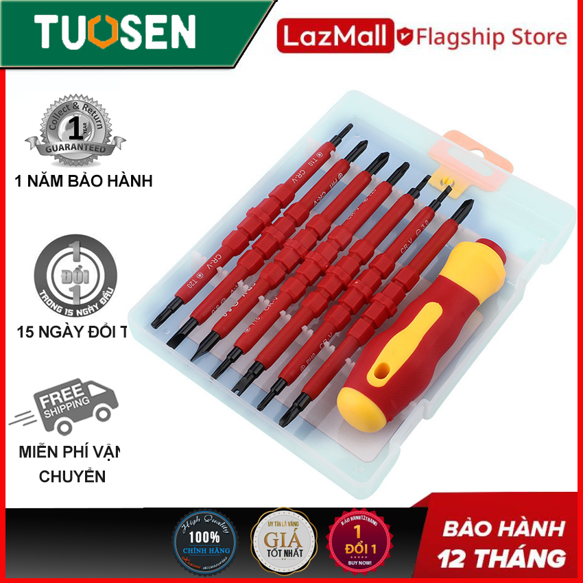 Bộ 8 tô vít đặc biệt: tô vít chữ thập, tô vít 4 cạnh, tô vít chữ U, tô vít tam giác 3 cạnh...; có từ tính mạnh TUOSEN (Bộ màu đỏ)