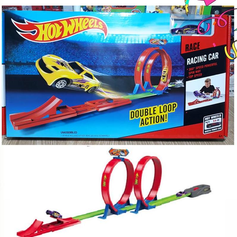 Bộ Đường đua xe hotwheel đồ chơi cho trẻ em gồm 1 xe 2 vòng xoắn