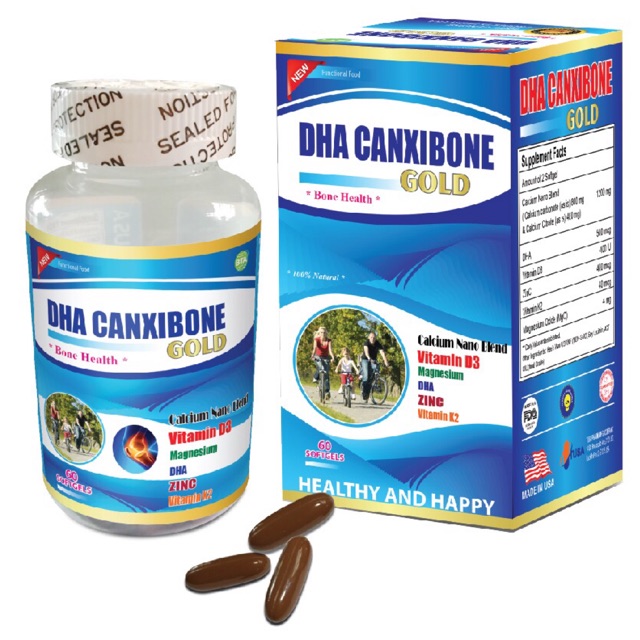 DHA CANXIBONE GOLD nhập khẩu Mỹ - Phòng loãng xương,  tê bì chân tay chuột rút, thiếu canxi huyết - lọ 60 viên