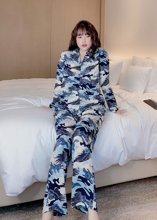 Đồ bộ pijama lụa loại 1 tay dài chim hạc
