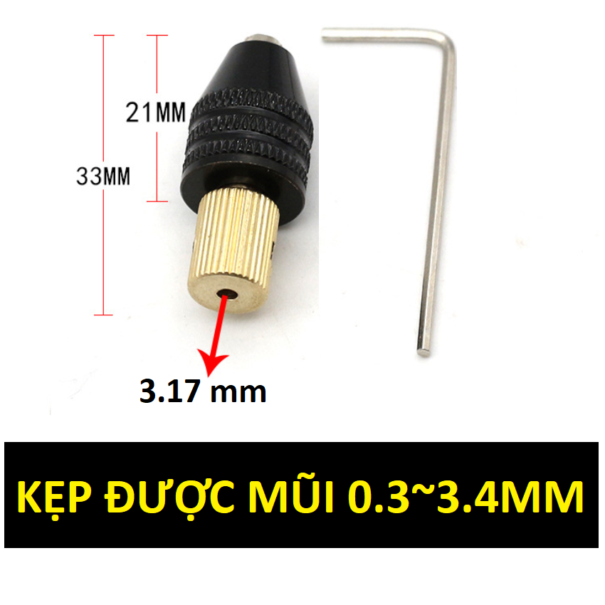 Mâm cặp mũi khoan 0.3-3.5mm mini cho máy khoan điện trục mô tơ 3.17mm