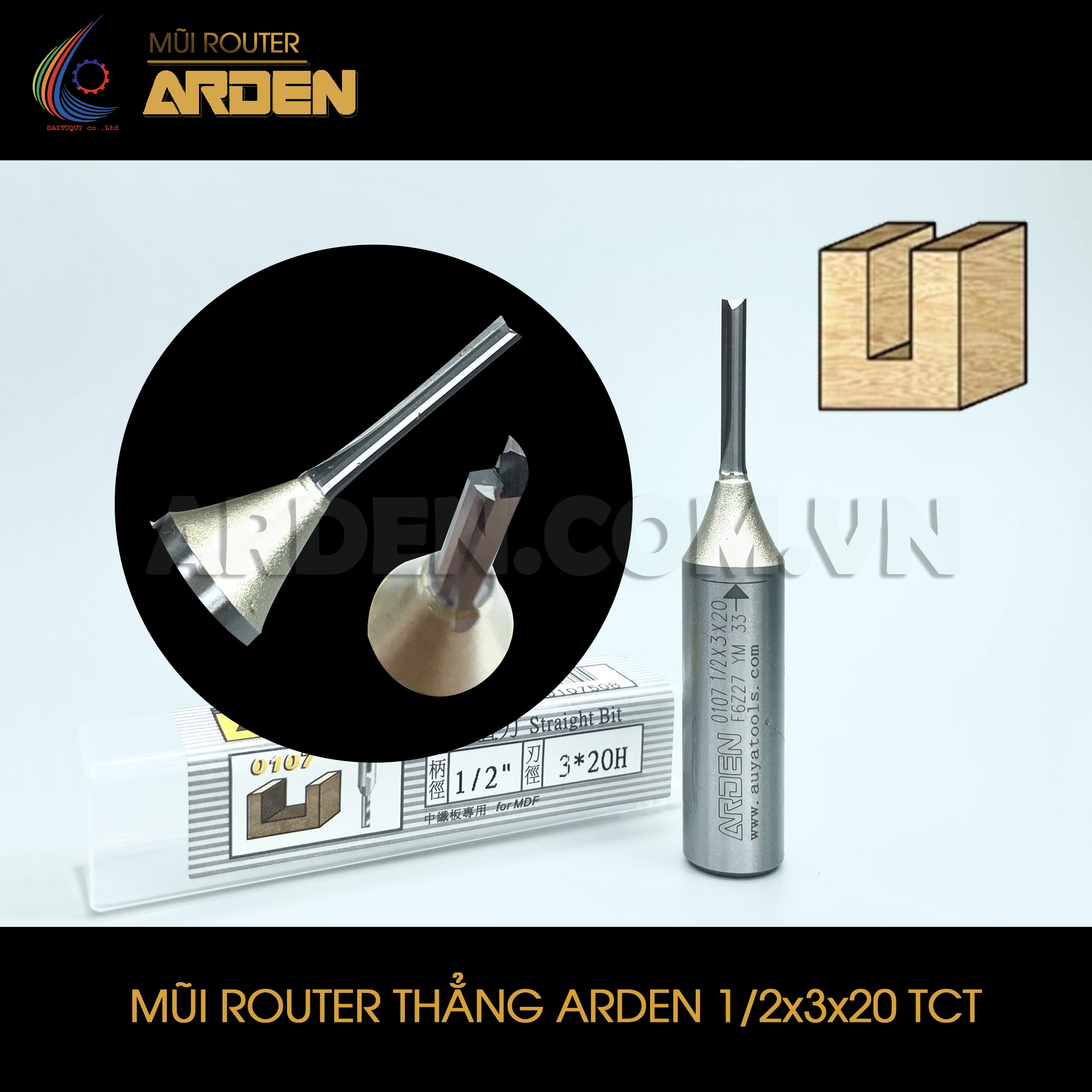 MŨI PHAY ROUTER CNC THẲNG ARDEN 1/2x3x20 TCT