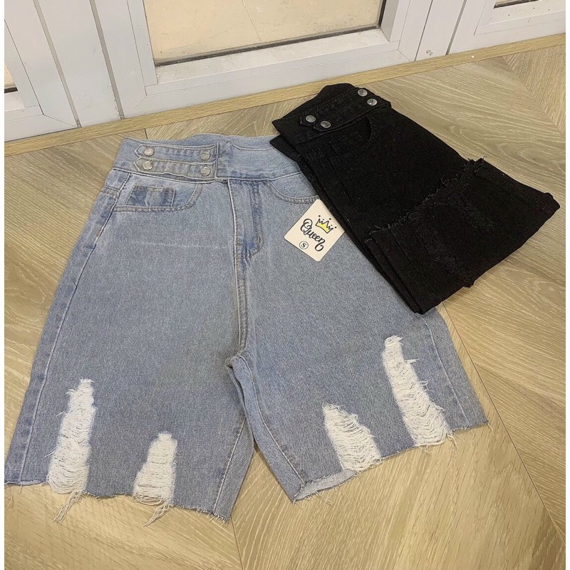 ➰quần jeans ngố 1 đai nút rách nhẹ
