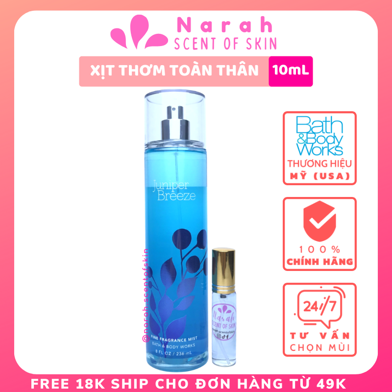 Xịt thơm body mist Bath and body works Juniper breeze size 10ml - Narah ScentOfSkin