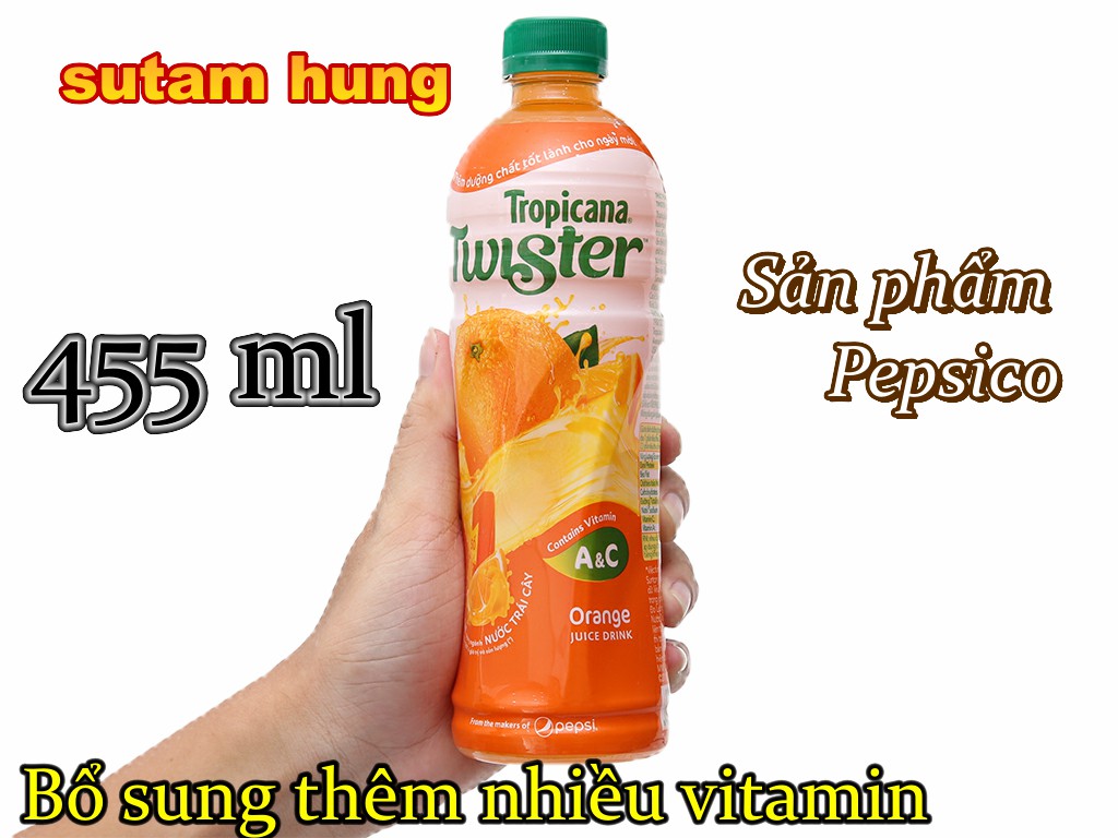 Nước Cam ép Twister Tropicana 1 Chai   ( Lốc 6 chai 455ml ) bổ sung thêm nhiều vitamin và năng lượng hương vị thơm ngon, tốt cho sức khỏe. sth