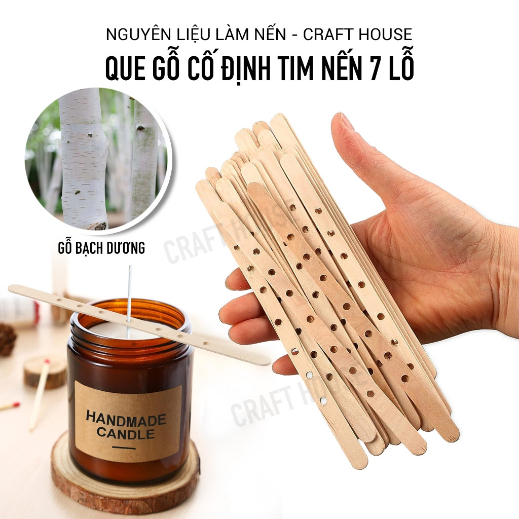 Que gỗ cố định tim nến 7 lỗ, giá đỡ tim nến, dụng cụ làm nến thơm handmade